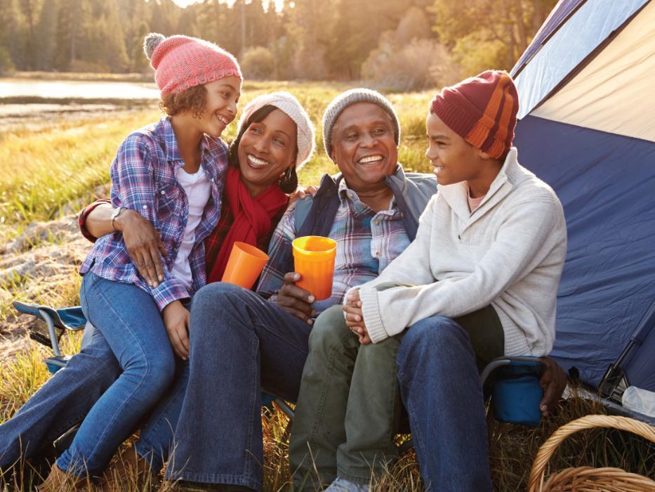 Family of four camping outside near Trabuco Canyon, CA